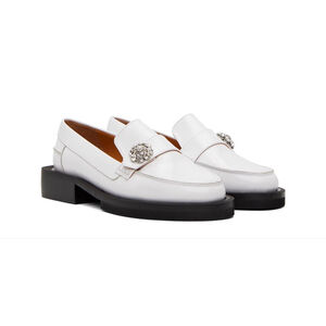 New GANNI Jewel Loafers in White with Black Sole 40/10